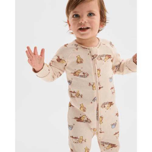 Disney Winnie The Pooh Organic Cotton Baby Rib Footless Coverall - Winnie & Friends