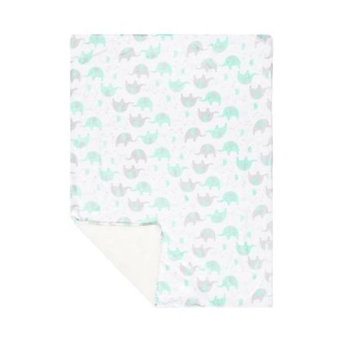 Everyday Kids Gray and Green Elephant Baby Blanket – 30" x 40", High Pile Fleece and Mink