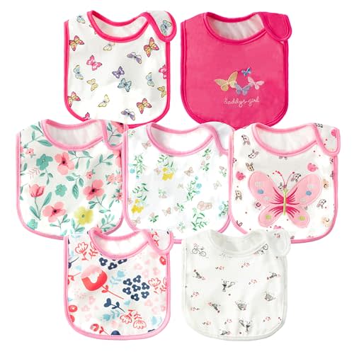 7Pcs Cotton Waterproof Baby Bibs Hook Loop Closure Newborn Bib Keepsake Baby Gift for Drooling Feeding Eating