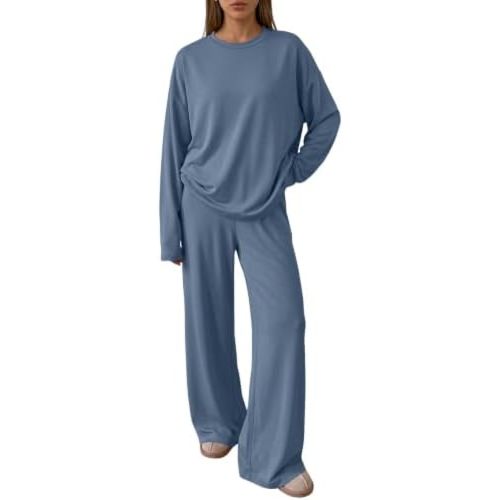 Trendy Queen Womens 2 Piece Fall Lounge Sets Oversized Tops Wide Leg Pants