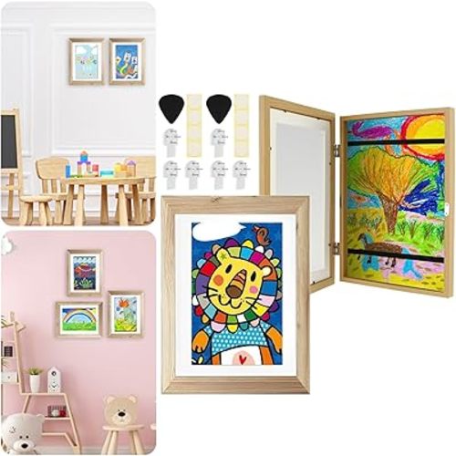 2Pcs Kids Art Frames 8.5x11 inch Front Opening Kids Artwork Display Frame Changeable Kids Artwork Frame Holds 50-100 Works of Art for Kids Drawings Children Art Projects,Wood Grain (2)