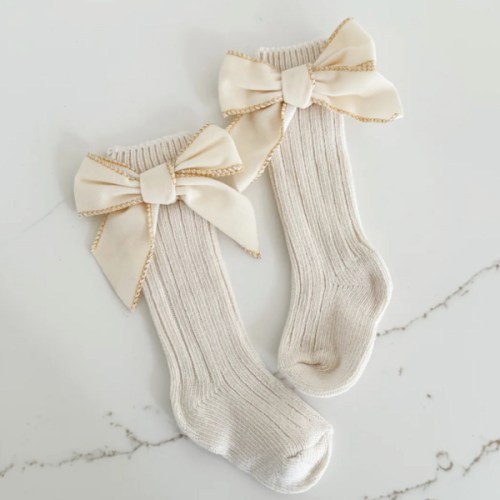 Ribbed Bow Socks - Oat