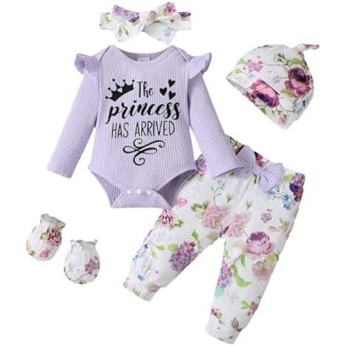 Newborn Baby Girl Clothes Daddy's Princess Ruffle Long Sleeve Tops Floral Pants Infant Fall Winter Outfits Gifts Set