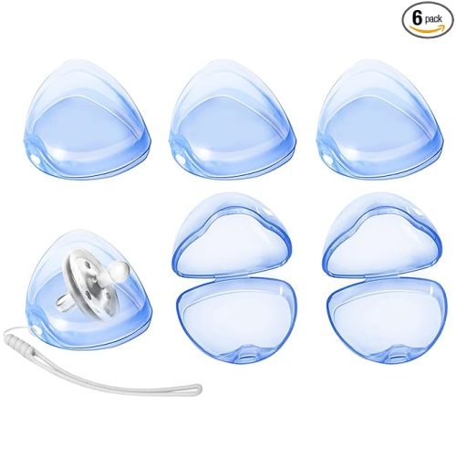 Nisxabebe Pacifier Case,6 Pack BPA Free Pacifier Holder Case with Lanyard for Diaper Bag,Pacifier Container Box for Baby Binky Nipple Travel,Essential Pacifier Accessories,Easy to Clean,Blue