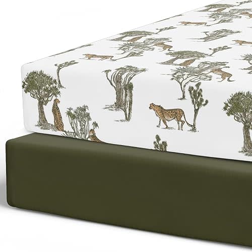 Pobibaby 2 Pack Fitted Crib Sheets for Boys - Premium Cotton Blend Baby Safari Crib Sheet Set, Soft Breathable Toddler Bed Sheets for Standard Mattress, Wild Animal Nursery Bedding 52x28 (Safari)