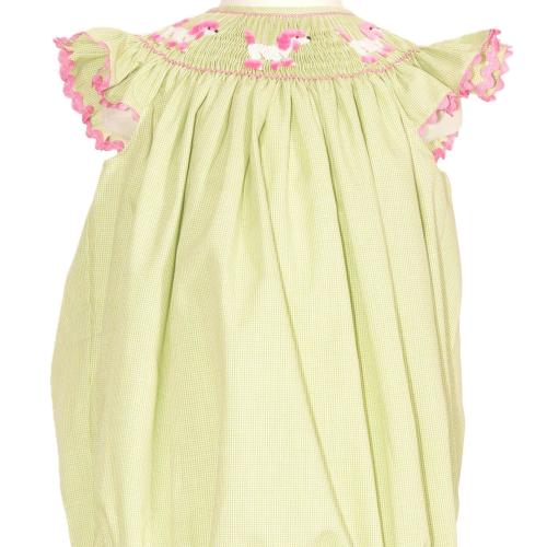 Green Gingham Poodle Smocked Bubble