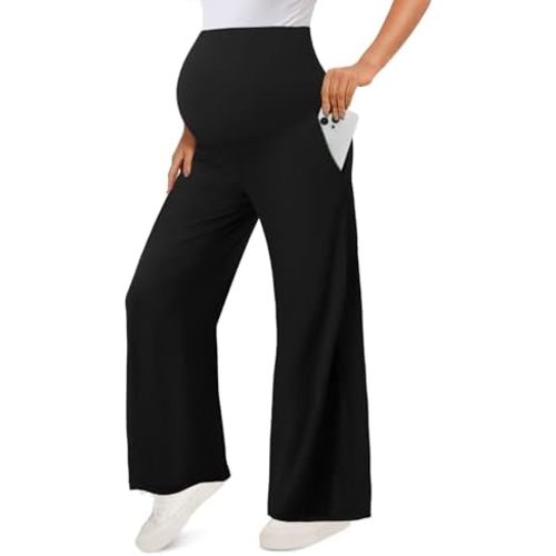 Peauty Buttery Soft Maternity Palazzo Pants Over The Belly, Wide Leg High Waisted Pregnancy Yoga-Pants(S-3XL)