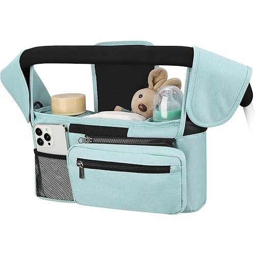 Accmor Universal Stroller Organizer with Insulated Cup Holder Detachable Phone Bag and Shoulder Strap,Stroller Bag Caddy Organizer for Uppababy, Baby Jogger, Britax Strollers