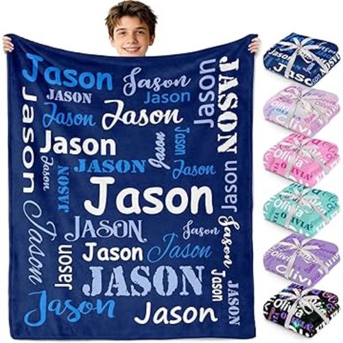 Gudina Personalized Baby Blankets and Throws, Custom Blanket with Name, Personalized Valentines Blanket Gifts for Kids Her Teen Girls Boys