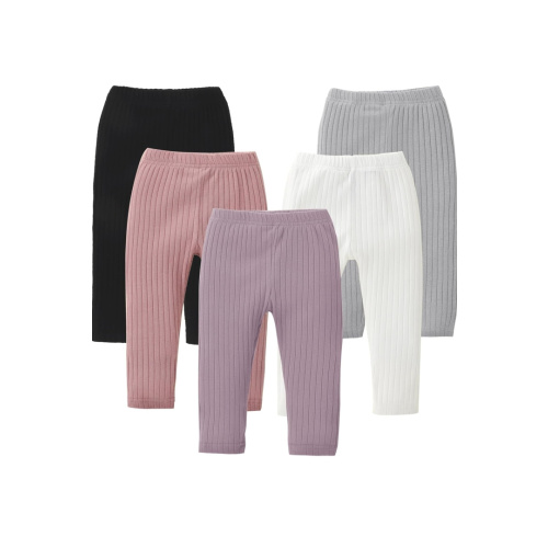 DREAM BUS 5 Pack Toddler Girl Leggings Ribbed Cotton Stretch Pants