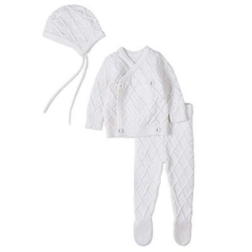 3 Piece Baby Unisex "Simply Sweet" White 100% Cotton Knit Cardigan Set