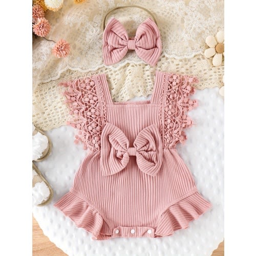 baby girls bohemian floral print summer romper lace sleeves - Temu
