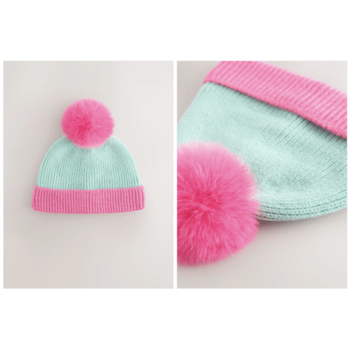 Buy Pink and Blue Colour Block Knitted Baby Pom Hat from Next USA