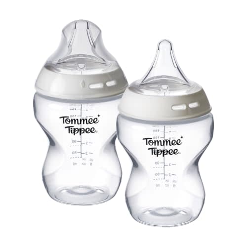 Tommee Tippee Natural Start Newborn Baby Bottles, 0m+, 9oz | Pack of 2, Slow Flow Triangular Nipples