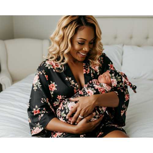 Maternity Robes, Floral Robe for Mom to Be Robes Pregnancy & Nursing Robe Baby Shower Free Swaddle Soft Maternity Floral Prints Robes