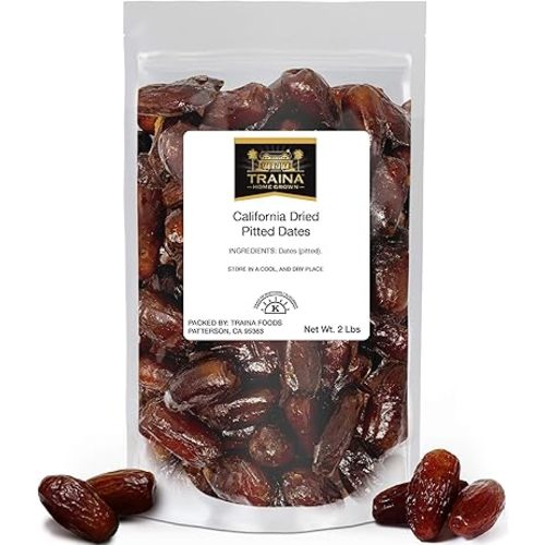 Traina Home Grown California Dried Pitted Dates - Healthy, No Added Sugar, Non GMO, Kosher Certified, Vegan, Packed in Resealable Pouch (2 lbs)
