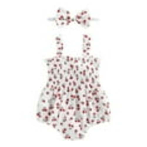 Musuos Baby Girl 2Pcs Summer Outfits, 3 6 12 18M Sleeveless Cherry/Carrot/Tree Print Romper with Headband
