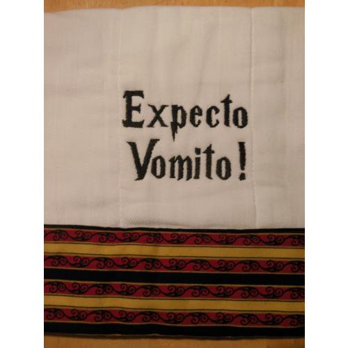 HP themed "Vomito!" machine embroidered burp cloth