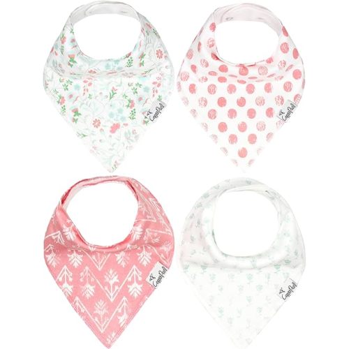 Copper Pearl Baby Bandana Bibs - 4 Pack Soft Cotton Baby Bibs for Drooling and Teething, Absorbent Drool Bibs for Baby Girl, Adjustable to Fit Newborns to Toddlers, Tons of Styles (Claire Set)