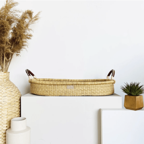 Cognac + Cream Handle Changing Basket