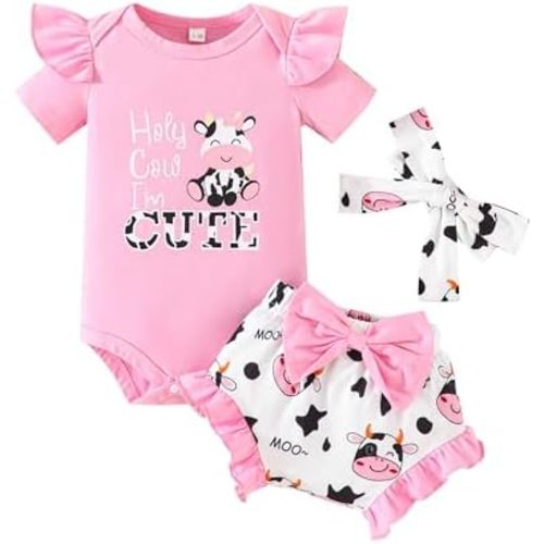 SUREPOCH Baby Girl Summer Clothes Cute Ruffle Sleeve Romper & Shorts Set for Newborns & Toddlers Soft Cotton Infant Outfits