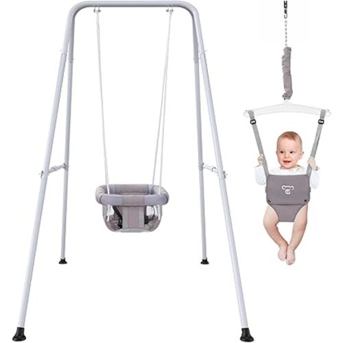 2 in 1 Baby Jumper with Swing, Baby Swing Indoor and Outdoor Use, Baby Jumpers and Bouncers, Toddler Swing with Foldable Stand