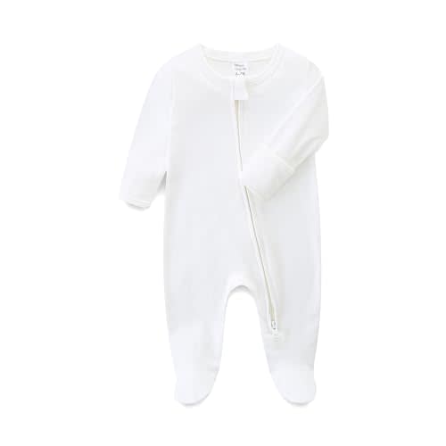 Hikido Baby Romper 100% Cotton Pajamas One Piece Long Sleeve Zipper Footie Onesie for 0~12M Baby