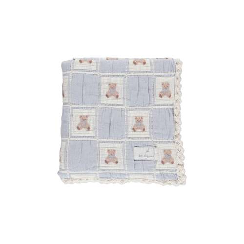 Bebe Organic Teddy Bear Blanket - Blue Teddy Patchwork