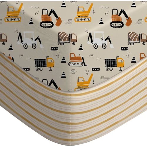 Yoofoss 2-Pack Pack and Play Sheets Fitted 38x26 (Brown+Stripe)