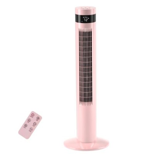 Tower Fan,35 inch Portable Floor Fans 85°Oscillating Fan 12 H Timer Remote Control Standing Bladeless Electric for Bedroom,Office Pink