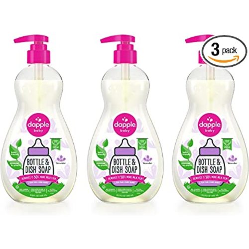Dapple Baby Bottle Soap, Hypoallergenic Dish Soap for Baby Bottles, Powered by Plants, Lavender, 16.9 Fl Oz (Pack of 3)