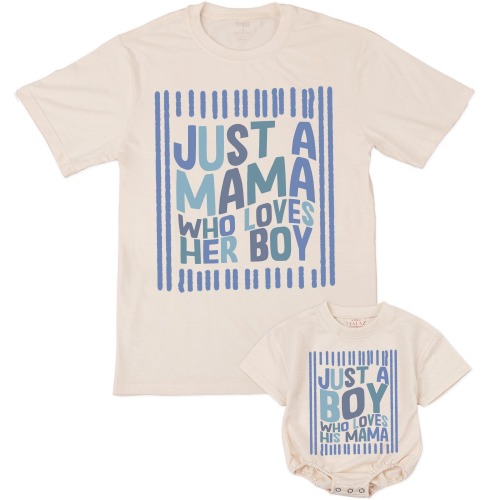 Personalized Mama and Boy Matching Shirts, Just a Mama Who Loves Her Boy Custom Outfit, Mommy and Me Striped preppy Tees, Baby Romper Gift