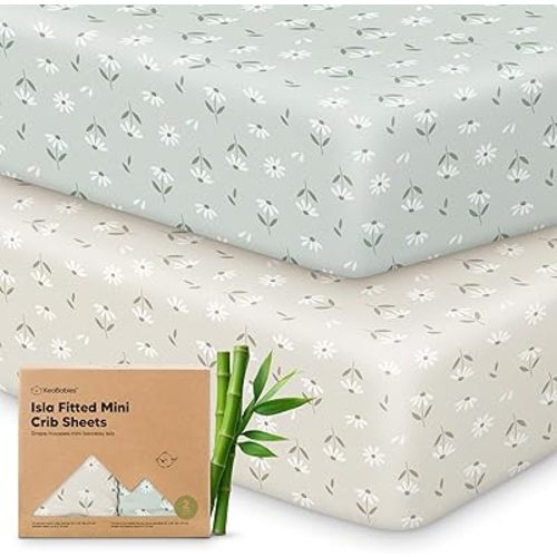 Pack and Play Sheets Fitted - 2-Pack Mini Crib Sheets for Pack N Play Mattress 38x26, Soft & Cozy, Neutral Toddler Playard Bedding, Snug Fitted Mini Baby Crib Mattress Cover Boy, Girl (Daisies)