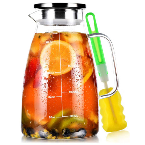 Amazon.com: Aofmee 68oz Glass Pitcher with Lid, 2 Liter Glass Water Pitcher with Handle and Lid, Ice Tea Pitcher, Heat Resistant Borosilicate Carafe Jug for Coffee Juice Hot Cold Beverages