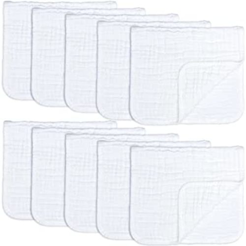 Comfy Cubs Muslin Burp Cloths Large 100% Cotton Hand Washcloths for Babies, Baby Essentials 6 Layers Extra Absorbent and Soft Boys & Girls Baby Rags for Newborn Registry (White, 10-Pack, 20" X10")