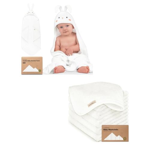 KeaBabies Baby Hooded Towel and Baby Washcloths for Newborn, Kids - Soft Bath Towels with Hood for Toddlers - Soft, Absorbent Infant Bath Cloth and Face Washcloths for Boys, Girls