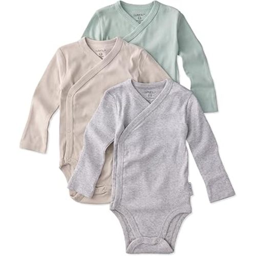 Sterling 3-Pack Kimono Bodysuits 100% Organic Cotton Side Snap for Baby Boys & Girls, Seafoam, Preemie
