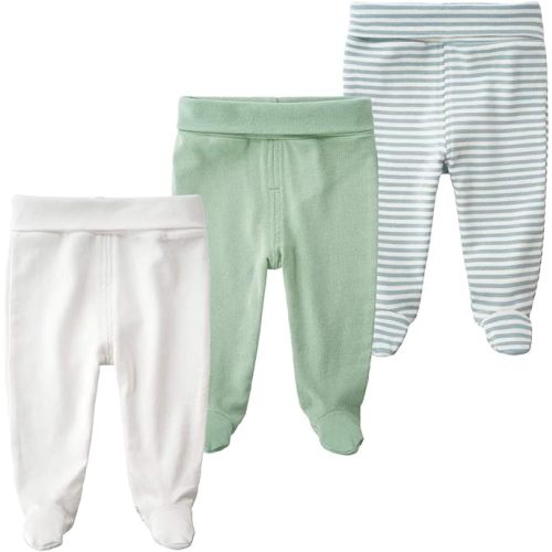 ACESTAR Newborn Infant Baby Boys Girls Cotton High Waist Footed Pants Casual Leggings with Feet 0-12 Months 3-PACK/1-PACK