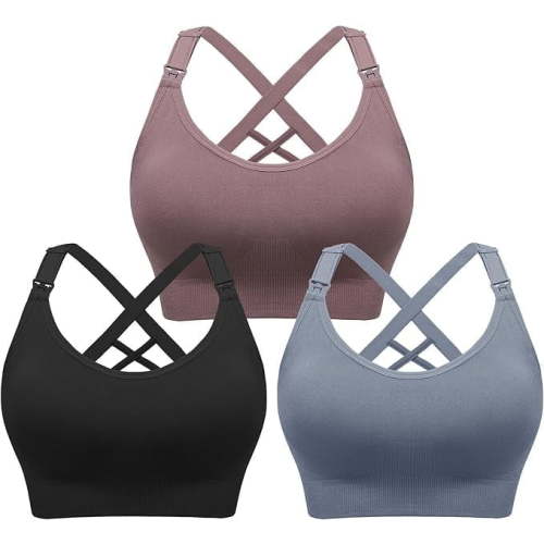 HBlife 3 Pack Seamless Nursing Sports Bra Support Yoga Maternity Bras Pregnancy Sleep Bralette.Criss-Cross