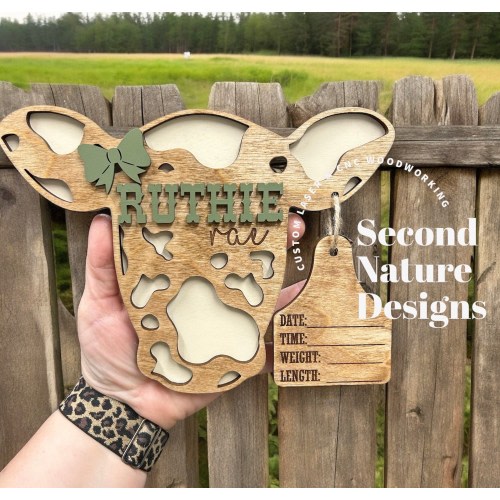 Baby Girl Cow Birth Stats Sign / Nursery Announcement / Cattle Tag Hospital Sign Boy / Wood Birth Sign / Western Baby Sign Cow Head