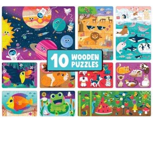 Chuckle & Roar Wooden Tray Puzzle 10 Pack Kids Puzzle Set Ages 3+