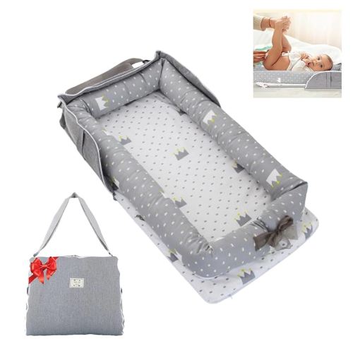 Baby Lounger for Newborn with Portable Bag,Baby Play Mat Tummy Time for Playing & Sitting,Newborn Babies Essentials Gifts 0-24 Months Home Travel(Crown Grey)