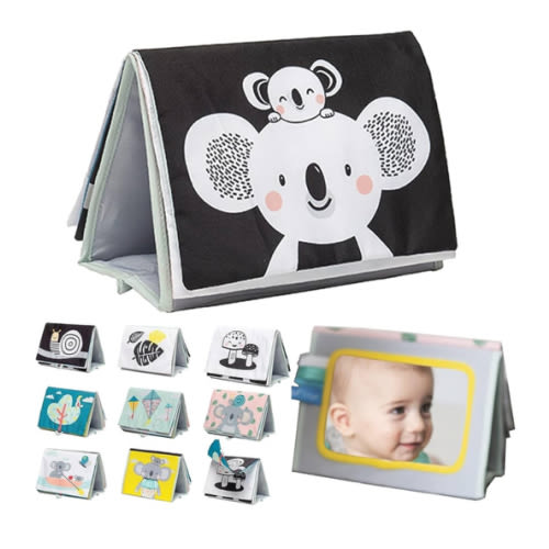 Taf Toys Tummy Time Toys High Contrast Baby Book. Fun, Interactive Crinkle Books for Babies with Mirror & Soft Koala Teether - Baby Tummy Time Book