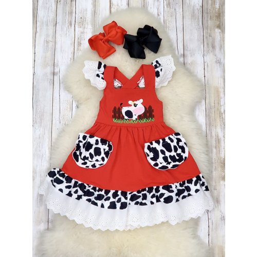 Red Cow Flutter Sleeve Dress – Marie Nicole Clothing