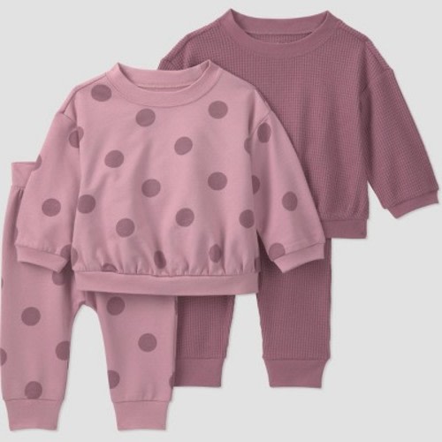Carter's Just One You® Baby Girls' 4pc Polka Dot Sweatshirt and Joggers Set - Plum Purple 18M