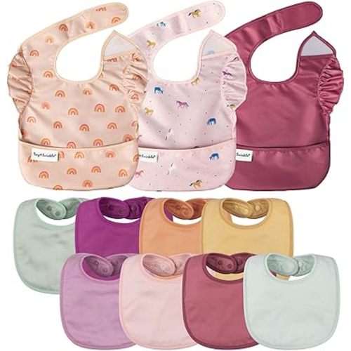 Tiny Twinkle Mess-proof Easy Bibs 3 Pack and Baby Feeding BIbs 8 Pack Bundle