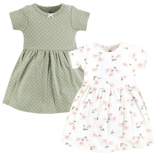 Hudson Baby Girls Cotton Dresses, Pink Dainty Floral, 0-3 Months