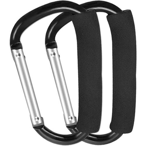 Stroller Hooks for Hanging Diaper Bags - Mommy Stroller Clip and Stroller Accessories Organizer Hook - 2 Pcs Large Carabiner Clips for Mom Purse Shopping Grocery Bag and Accessory