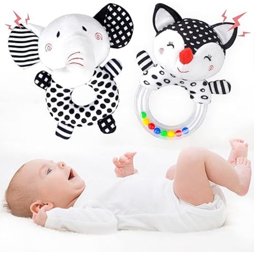 Baby Rattles 0-6 Months Newborn Toys Infant Toys 0-6 Months Rattles for Babies 0-6 Months Baby Toys 0-6 Months, Black and White High Contrast Baby Toys for 0 3 6 9 12 Months (Baby Rattles)