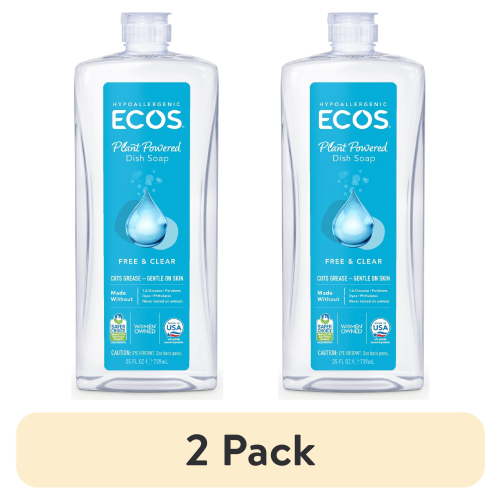 (2 pack) ECOS Hypoallergenic Liquid Dish Soap, Free & Clear, 25 Fluid Ounce